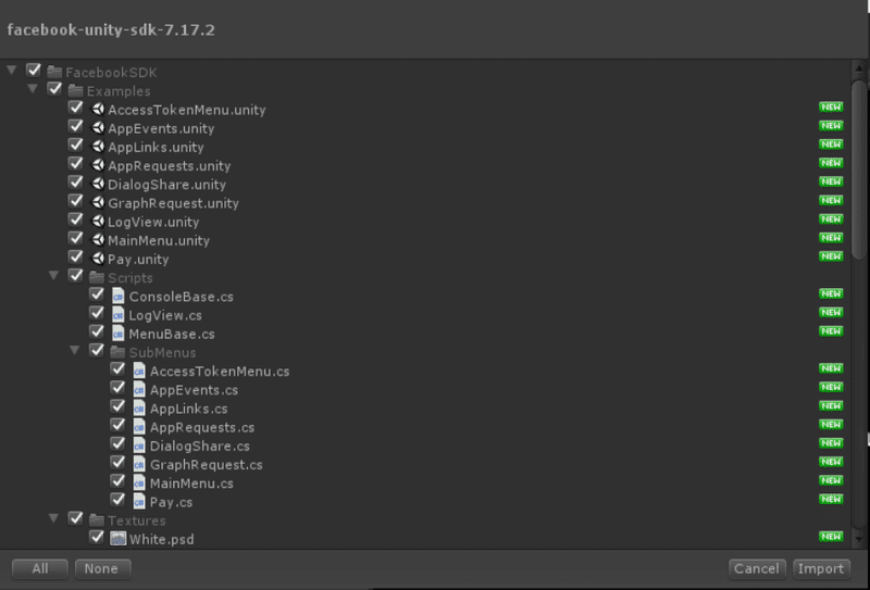 import facebook unity sdk